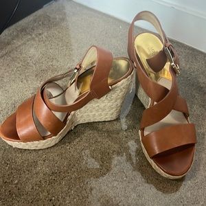 Michael Kors brown leather wedge sandals- size 7.5